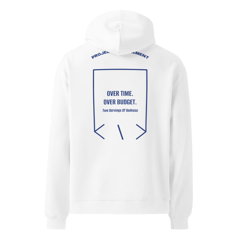 Over Time. Over Budget. — White Cobalt back mockup
