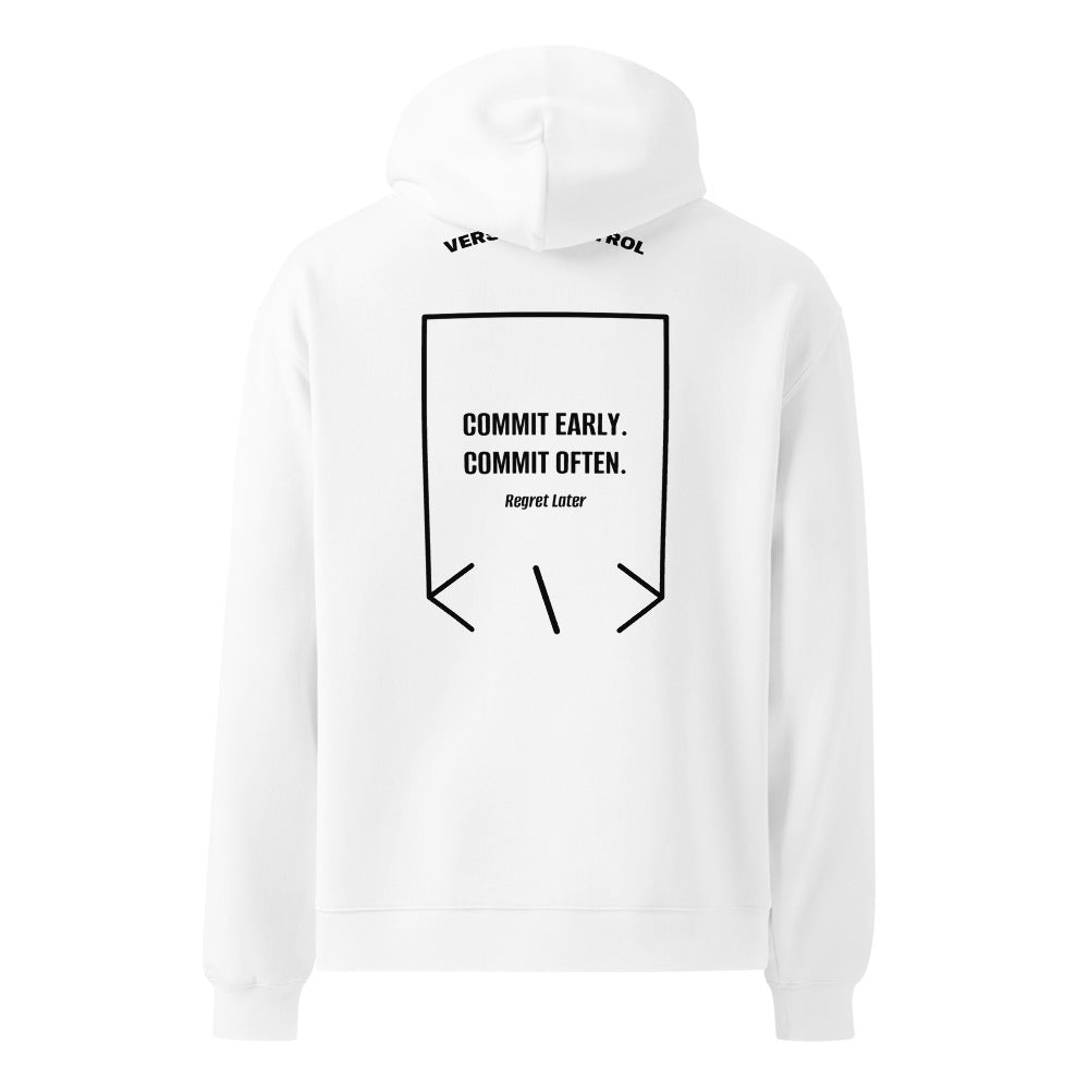 Commit Early. Commit Often. — White Black back mockup