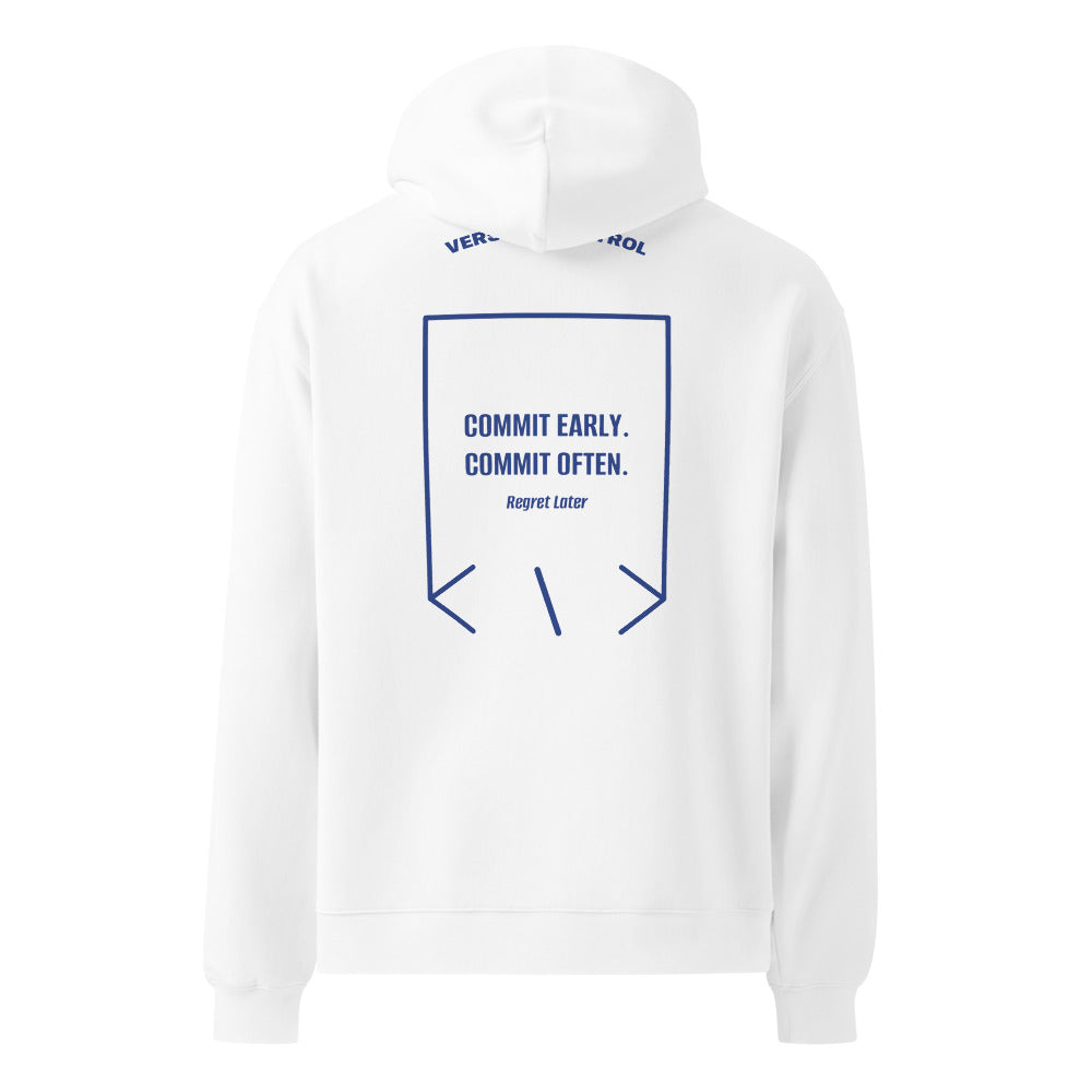 Commit Early. Commit Often. — White Cobalt back mockup