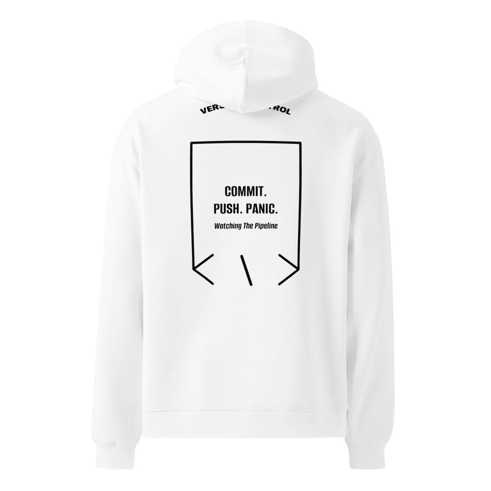 Commit. Push. Panic. — White Black back mockup
