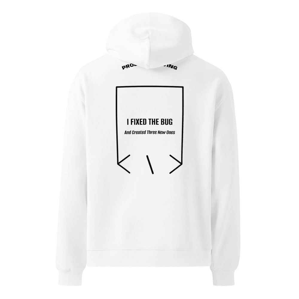 I Fixed The Bug — White Black back mockup