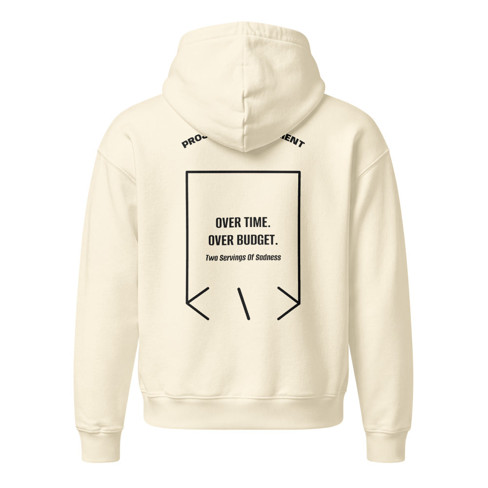 Over Time. Over Budget. — Cream Black back mockup