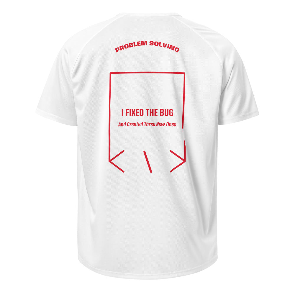 I Fixed The Bug — White Red back mockup