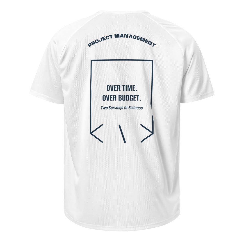 Over Time. Over Budget. — White French Navy back mockup