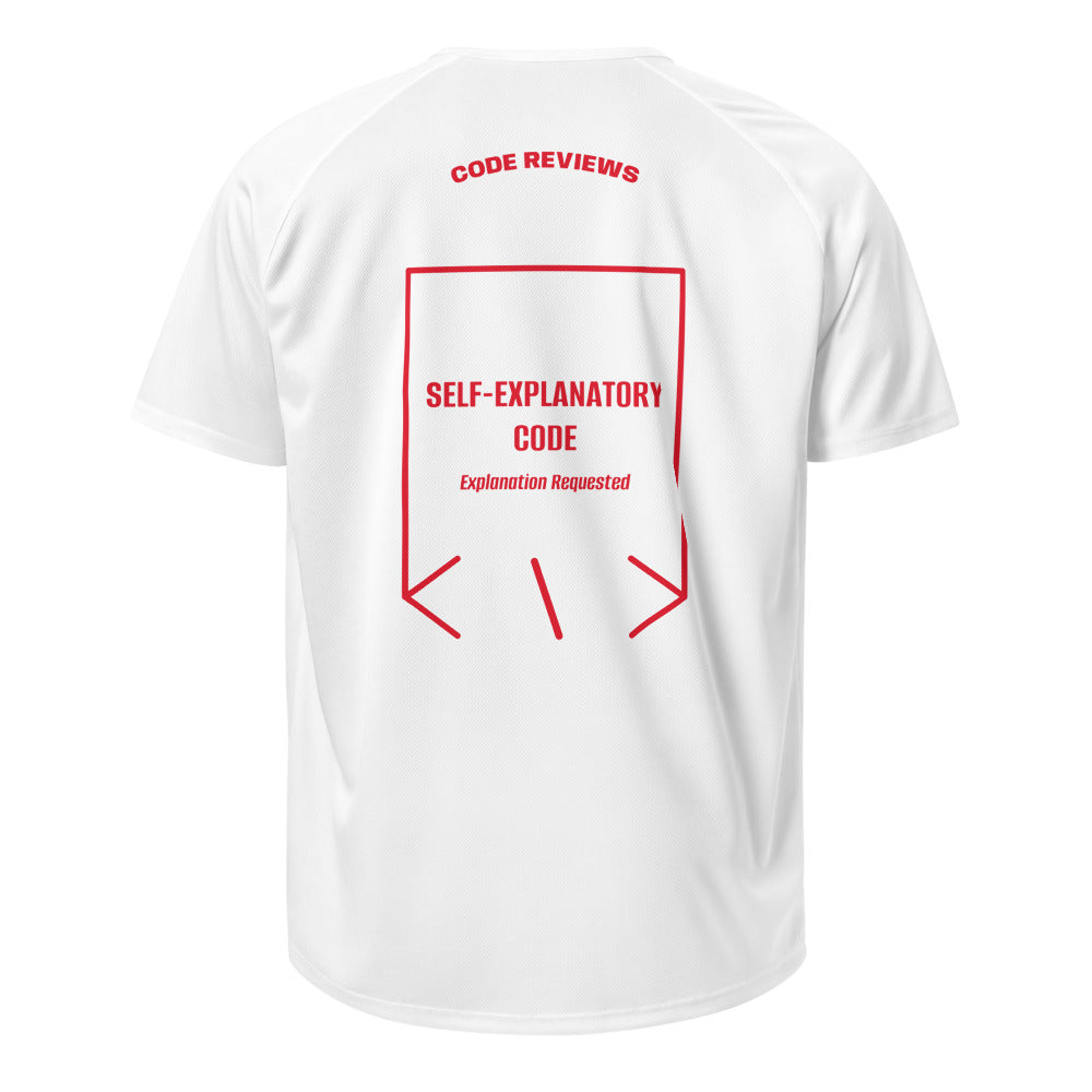 Self-Explanatory Code — White Red back mockup