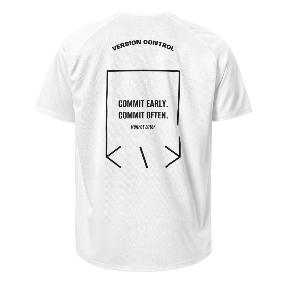 Commit Early. Commit Often. — White Black back mockup