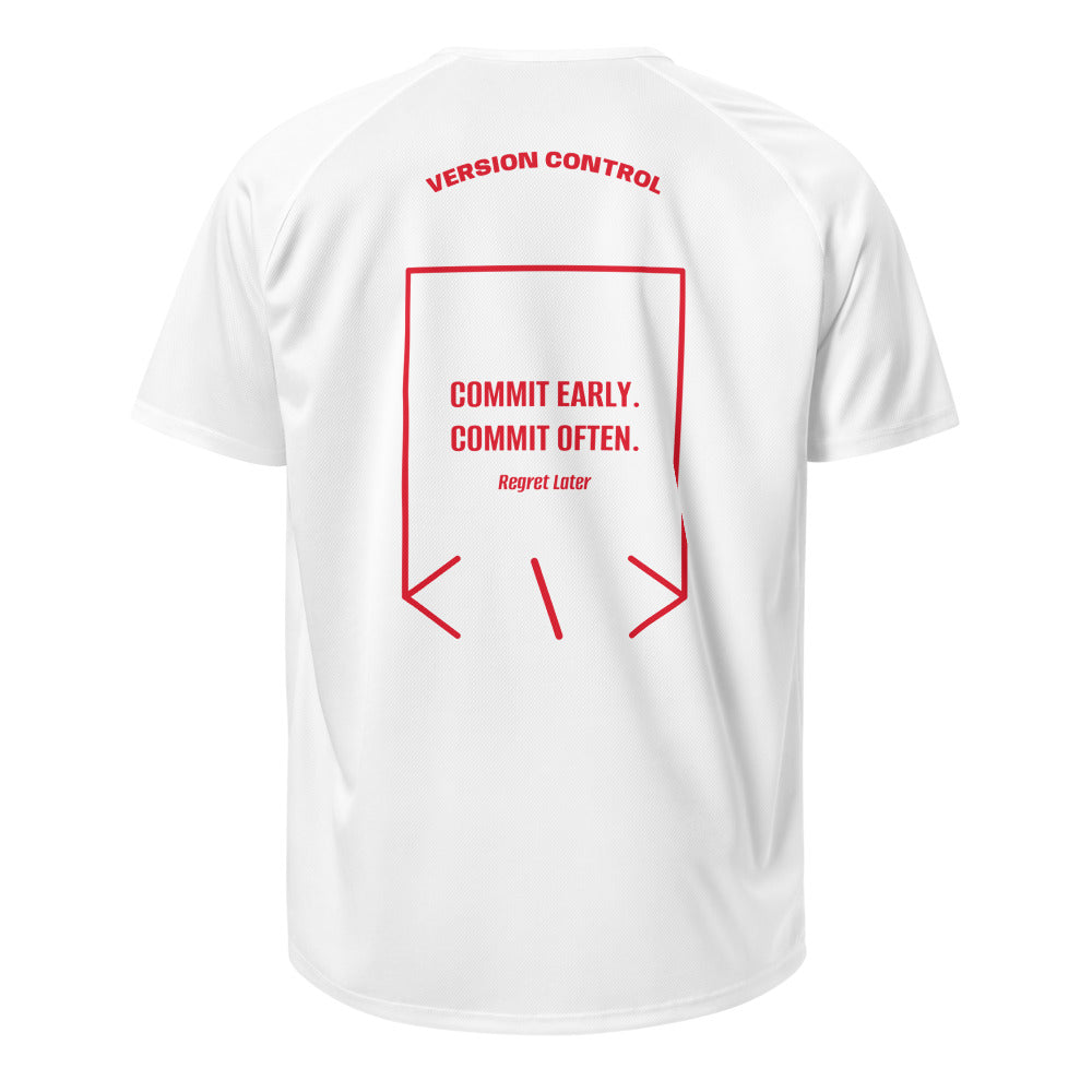 Commit Early. Commit Often. — White Red back mockup