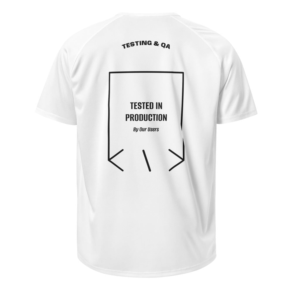 Tested In Production — White Black back mockup