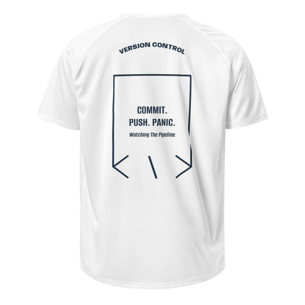Commit. Push. Panic. — White French Navy back mockup