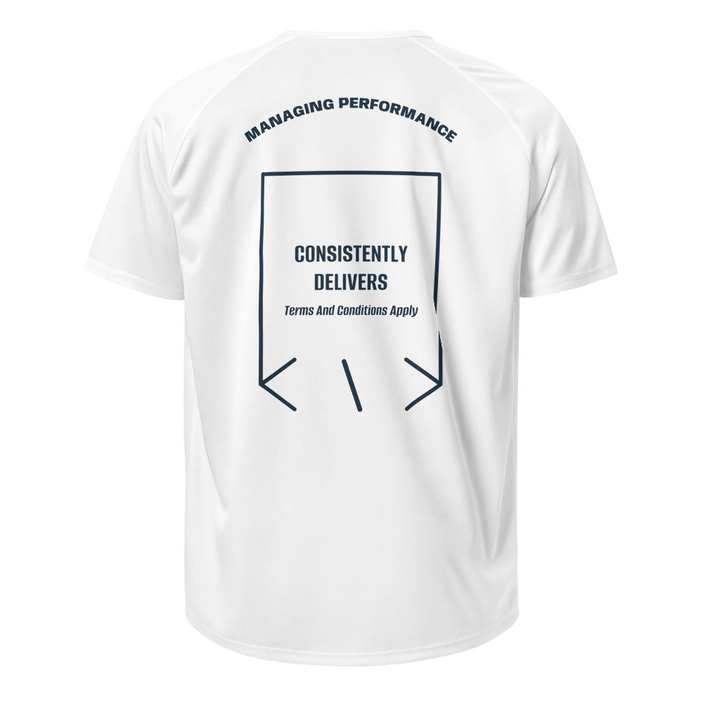 Consistently Delivers — White French Navy back mockup