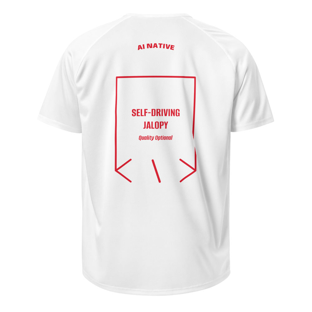 Self-Driving Jalopy — White Red back mockup