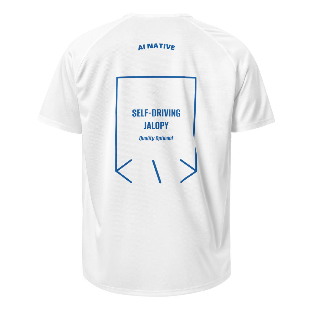 Self-Driving Jalopy — White Royal Blue back mockup
