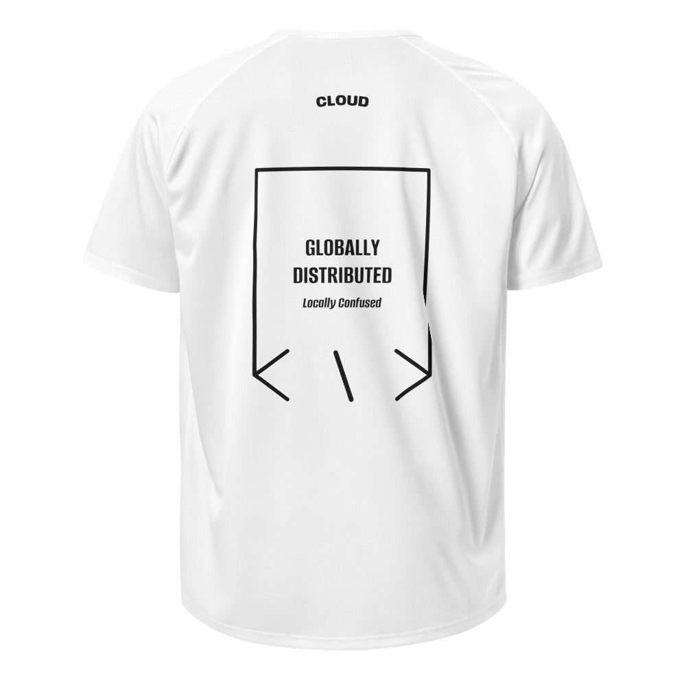 Globally Distributed — White Black back mockup