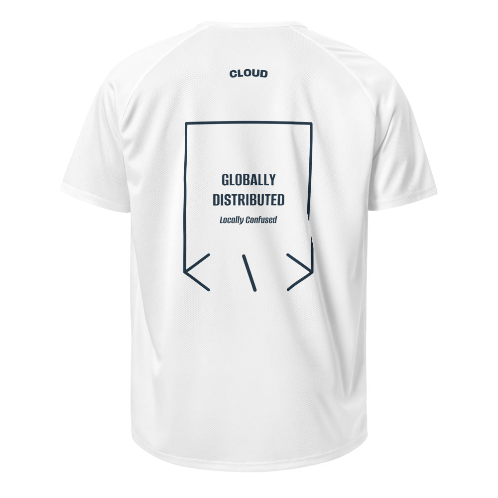 Globally Distributed — White French Navy back mockup