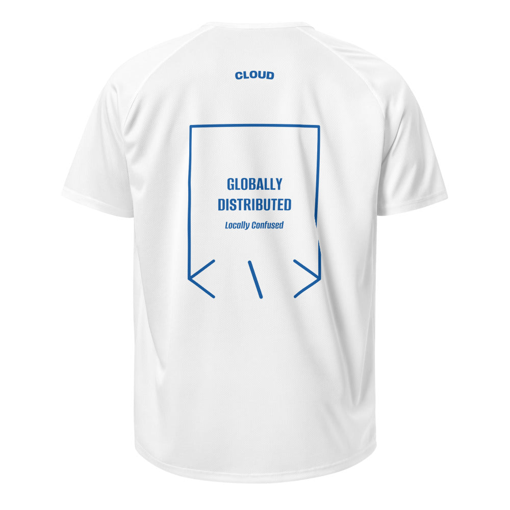 Globally Distributed — White Royal Blue back mockup