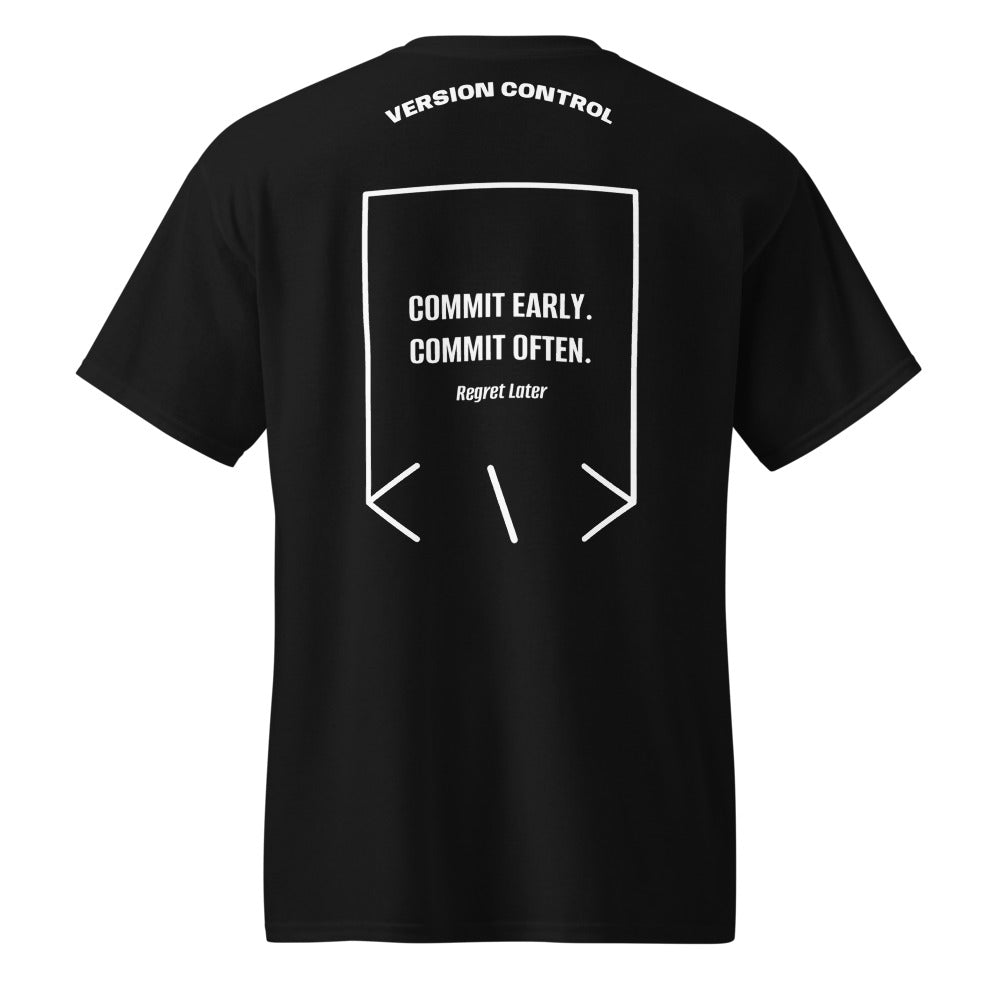 Commit Early. Commit Often. — Black White back mockup