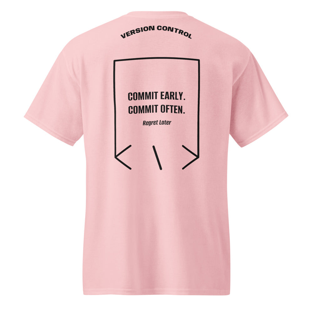 Commit Early. Commit Often. — Light Pink Black back mockup