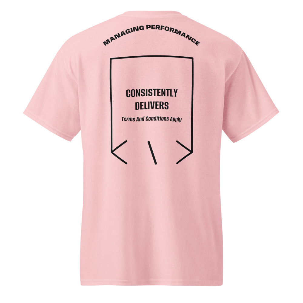 Consistently Delivers — Light Pink Black back mockup