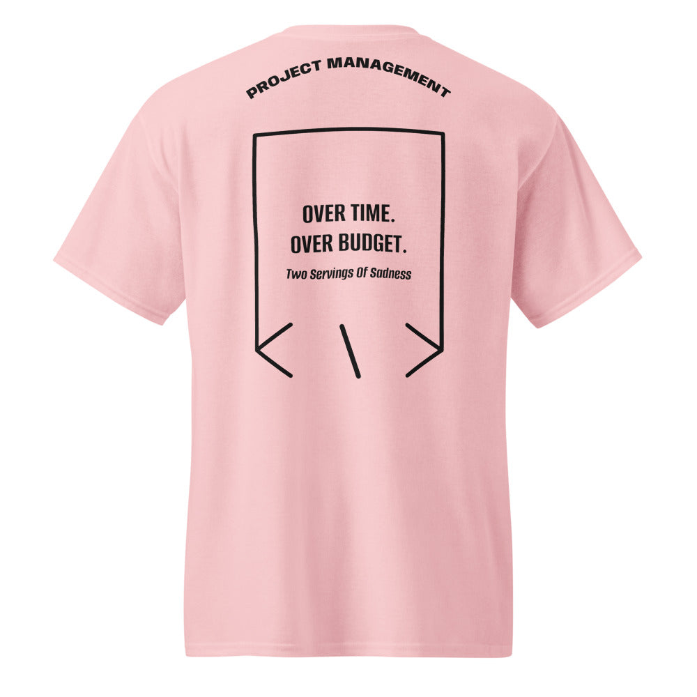 Over Time. Over Budget. — Light Pink Black back mockup