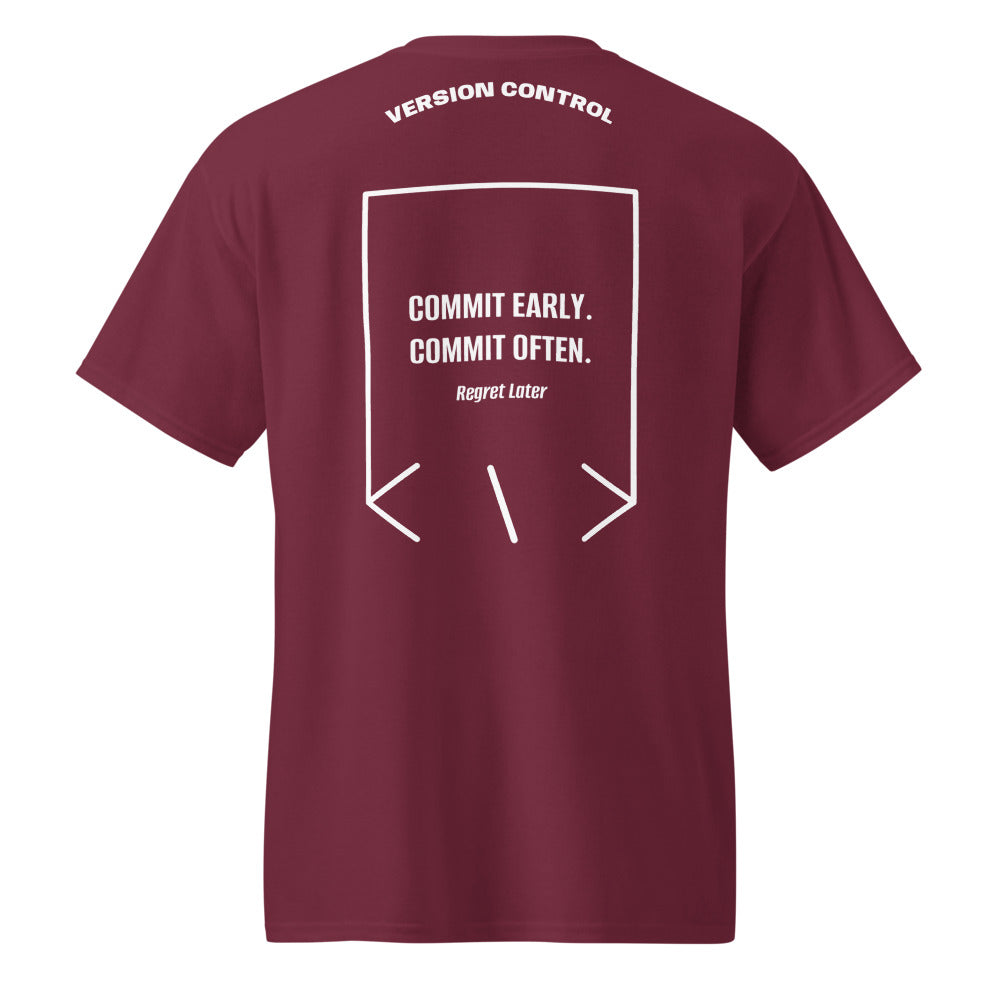 Commit Early. Commit Often. — Maroon White back mockup