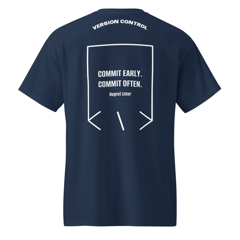 Commit Early. Commit Often. — Navy White back mockup