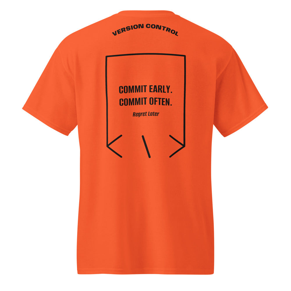 Commit Early. Commit Often. — Orange Black back mockup