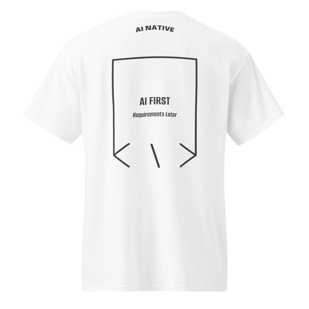 AI First — White Dark Heather back mockup