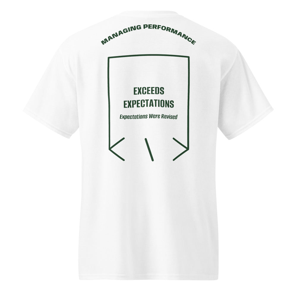Exceeds Expectations — White Forest Green back mockup