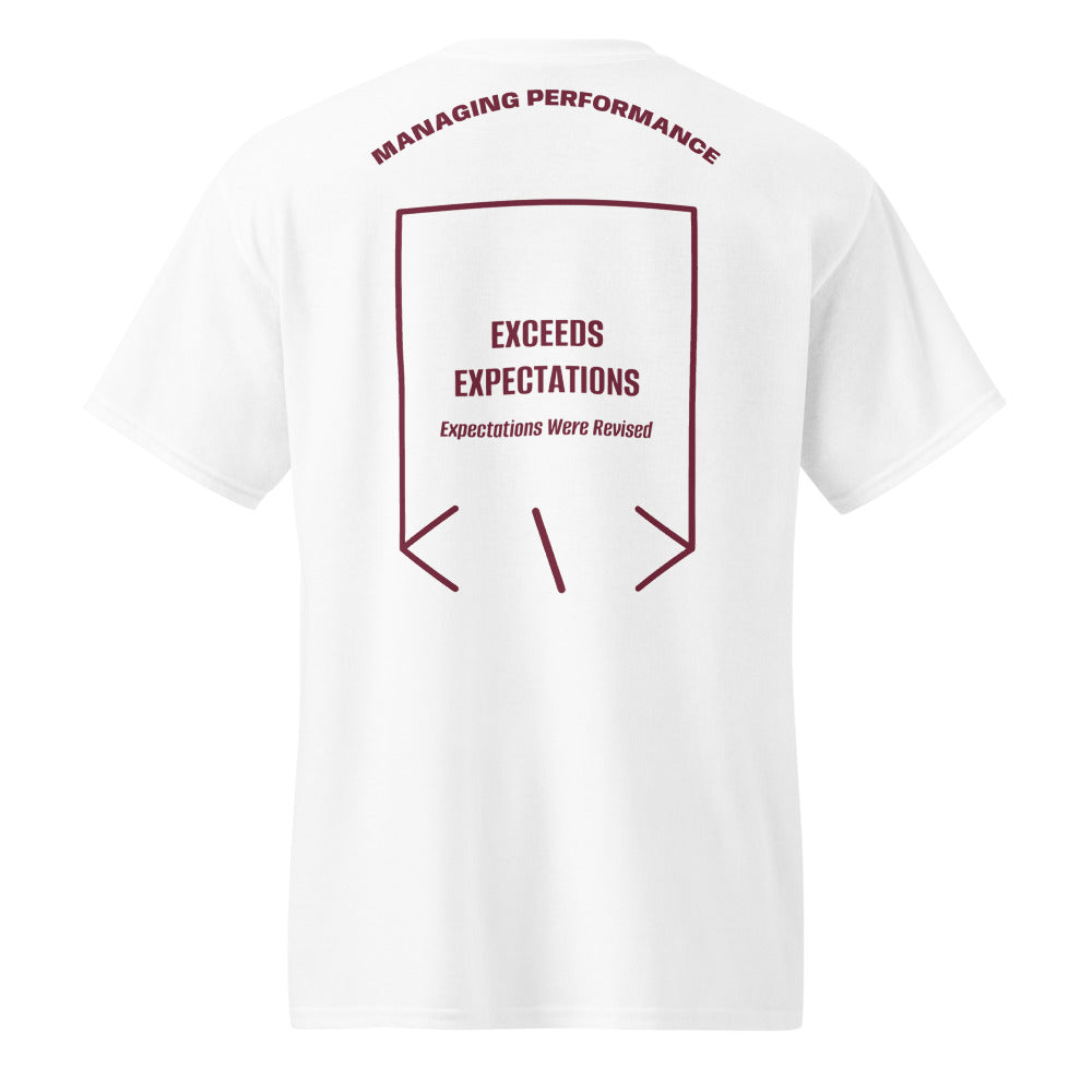 Exceeds Expectations — White Maroon back mockup