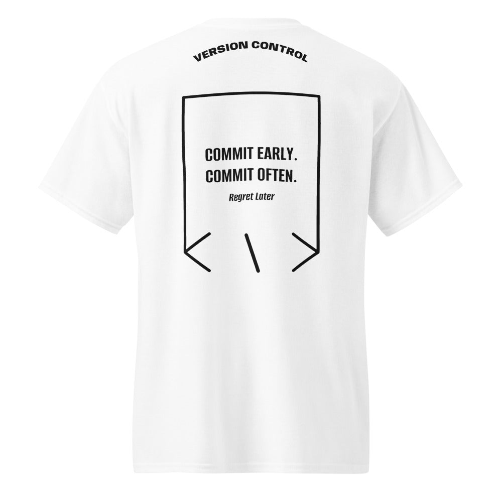 Commit Early. Commit Often. — White Black back mockup