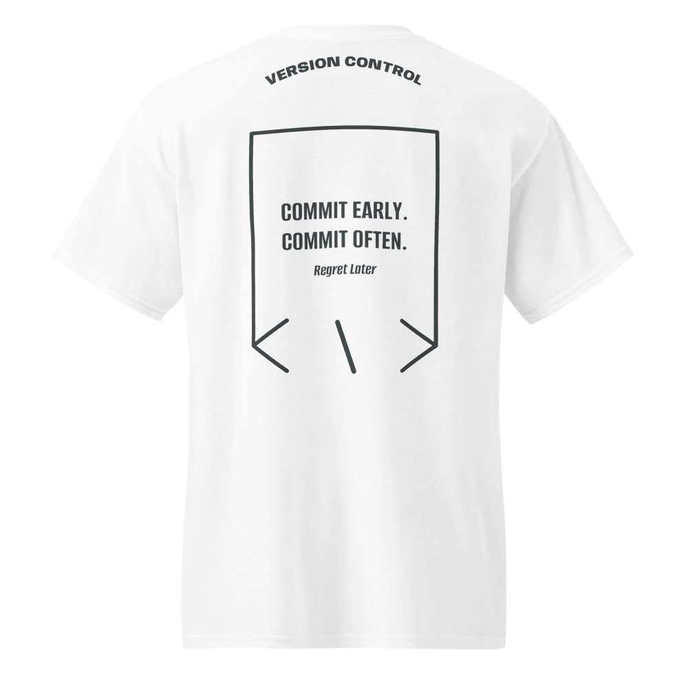 Commit Early. Commit Often. — White Dark Heather back mockup