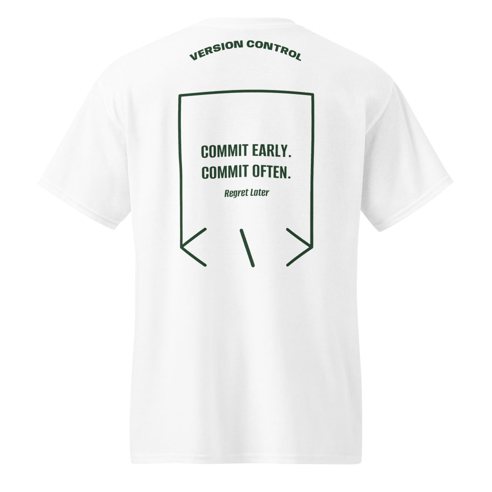 Commit Early. Commit Often. — White Forest Green back mockup