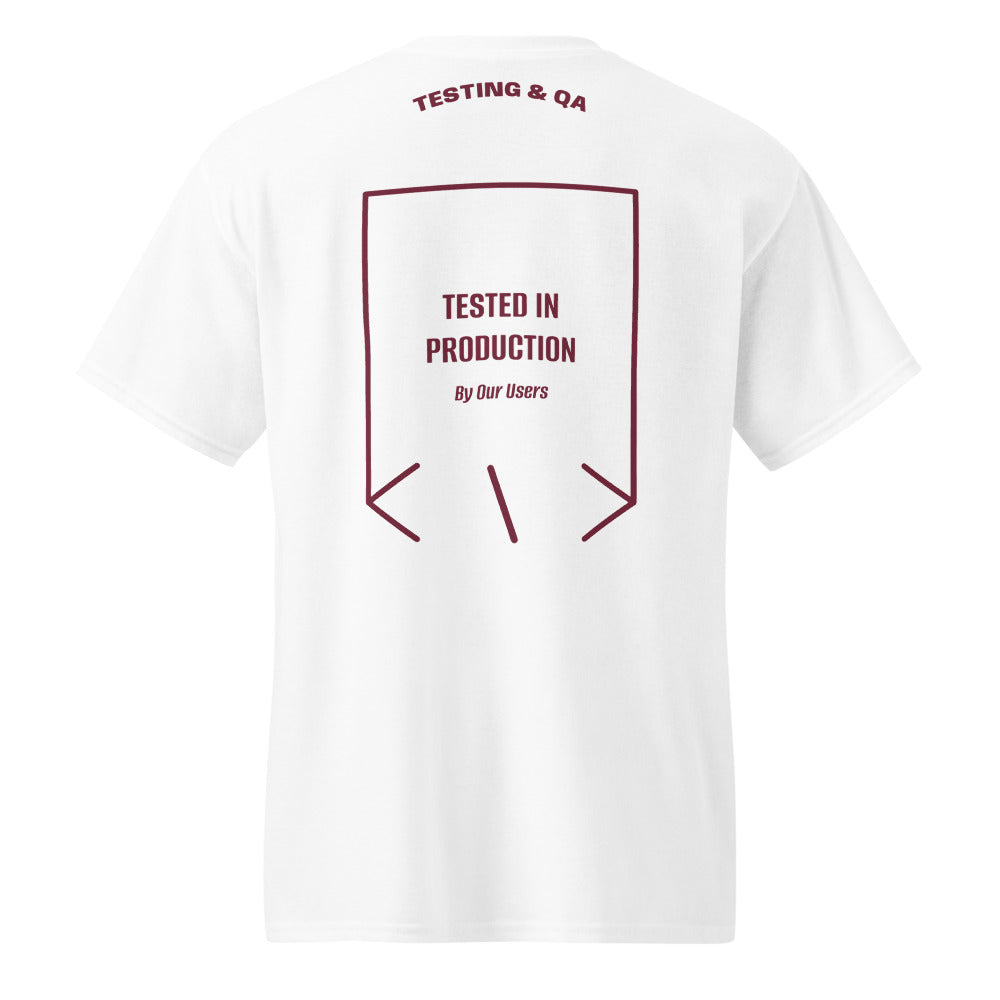 Tested In Production — White Maroon back mockup
