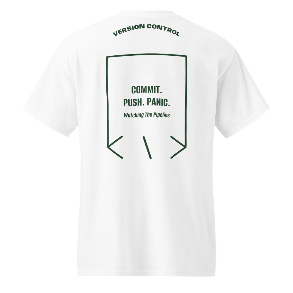 Commit. Push. Panic. — White Forest Green back mockup