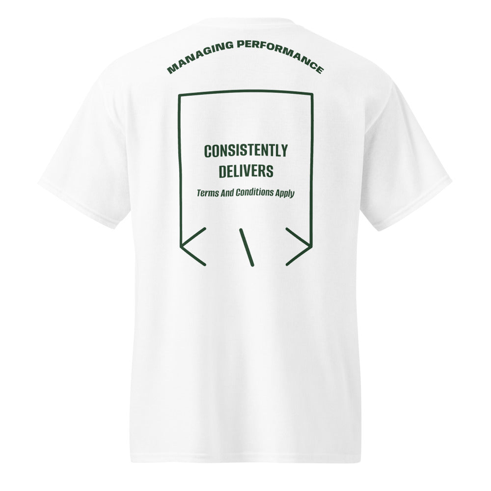 Consistently Delivers — White Forest Green back mockup