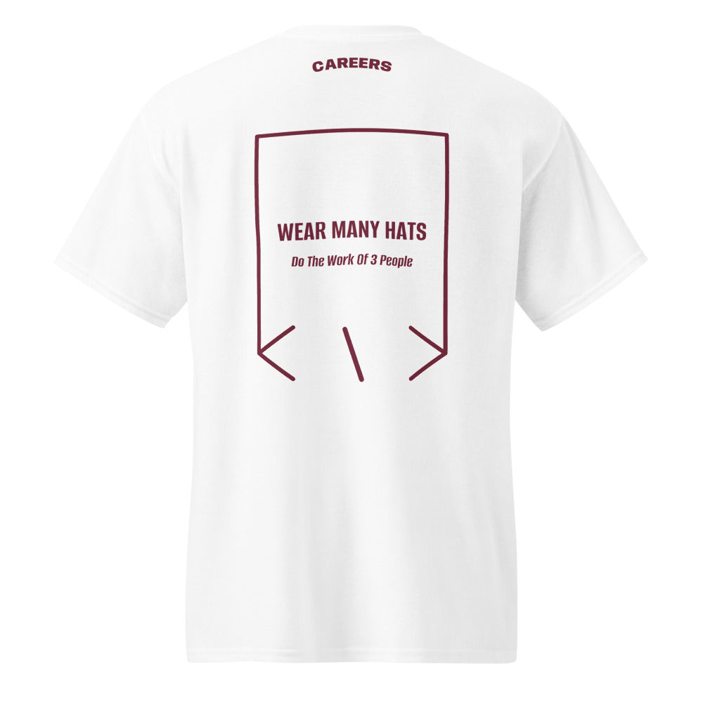 Wear Many Hats — White Maroon back mockup