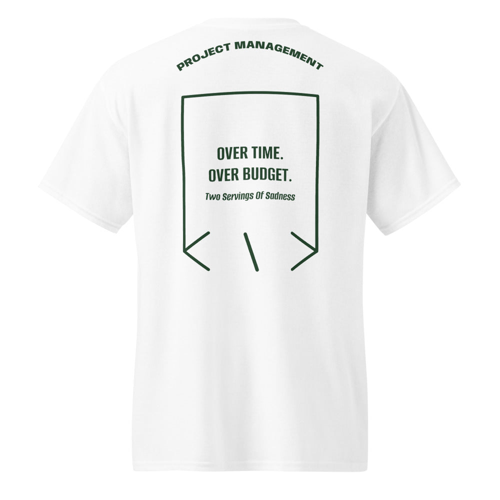 Over Time. Over Budget. — White Forest Green back mockup