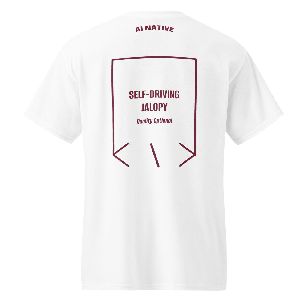 Self-Driving Jalopy — White Maroon back mockup