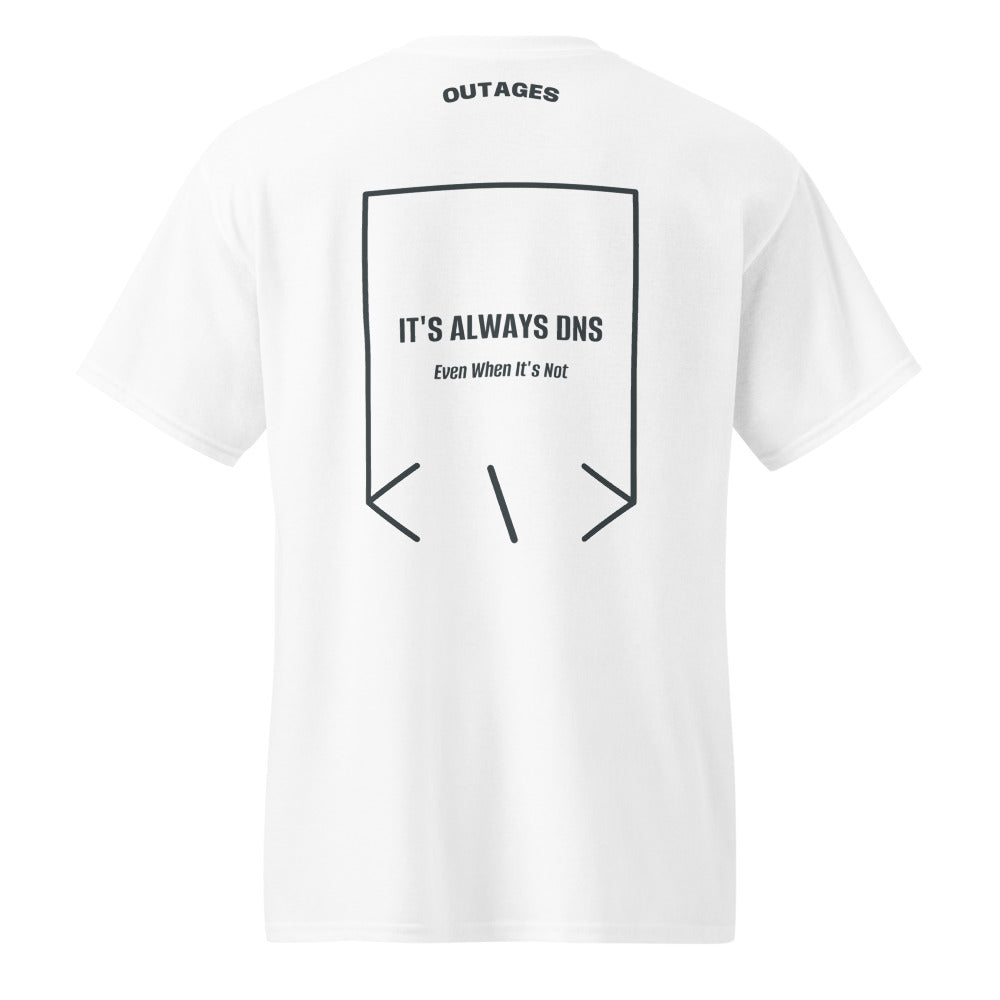 It's Always DNS — White Dark Heather back mockup