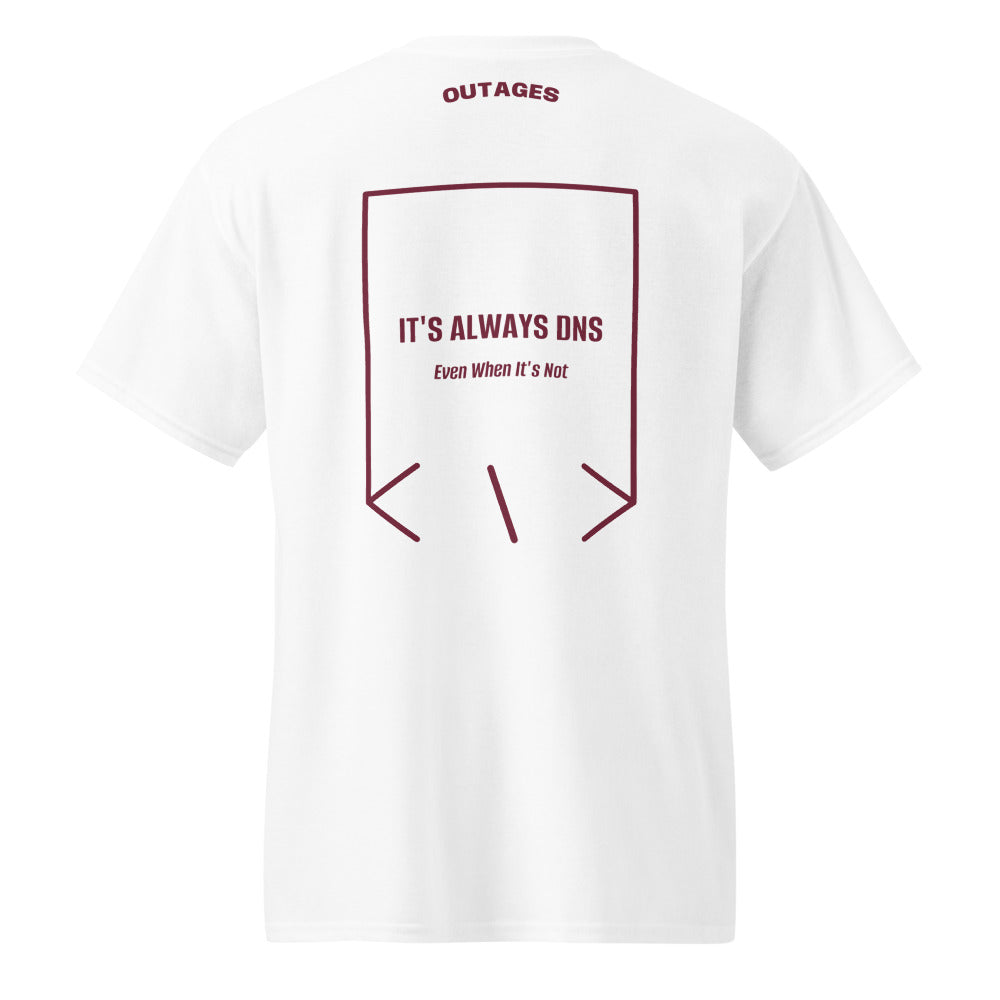 It's Always DNS — White Maroon back mockup