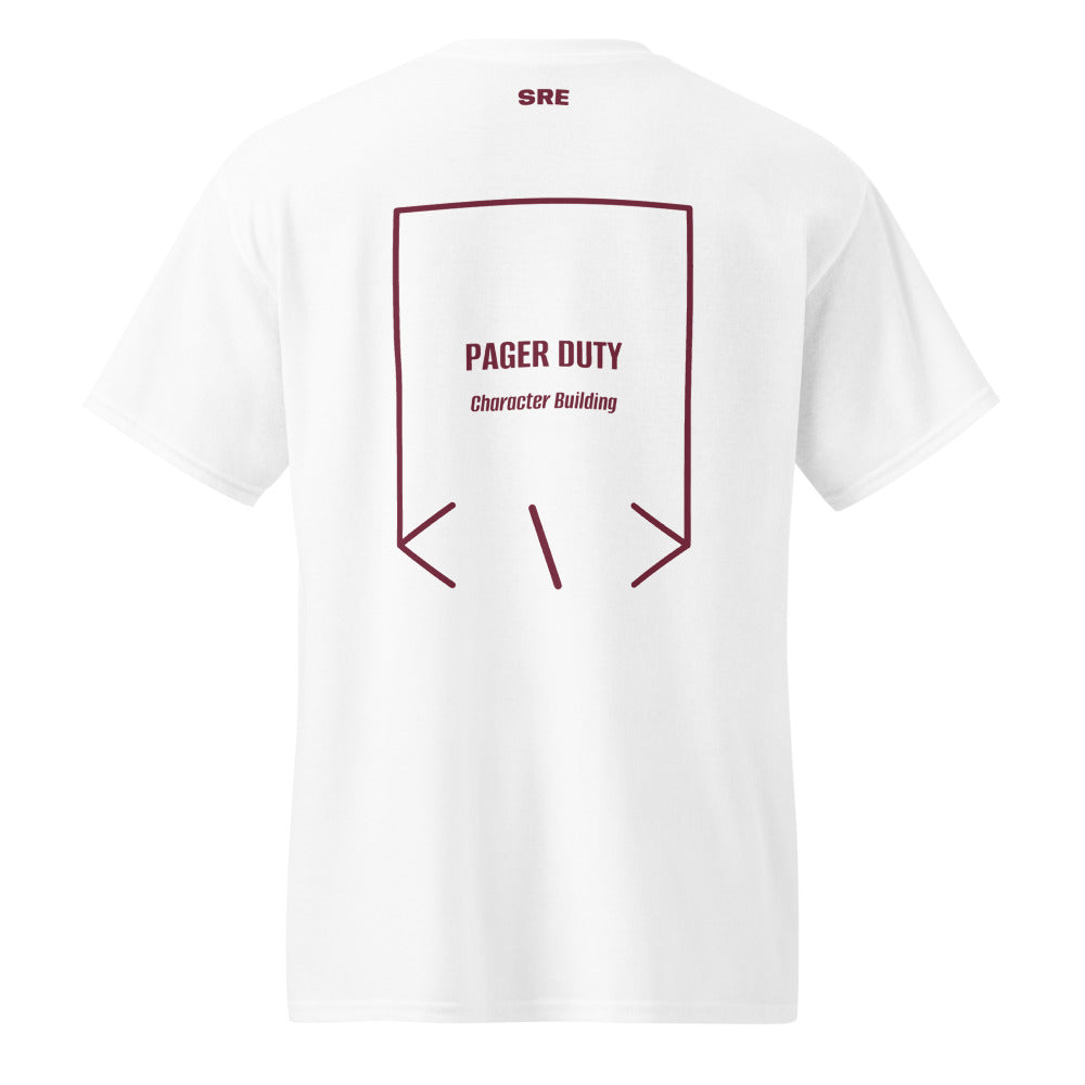 Pager Duty — White Maroon back mockup