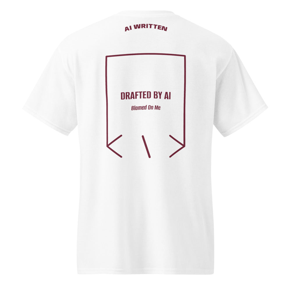 Drafted By AI — White Maroon back mockup