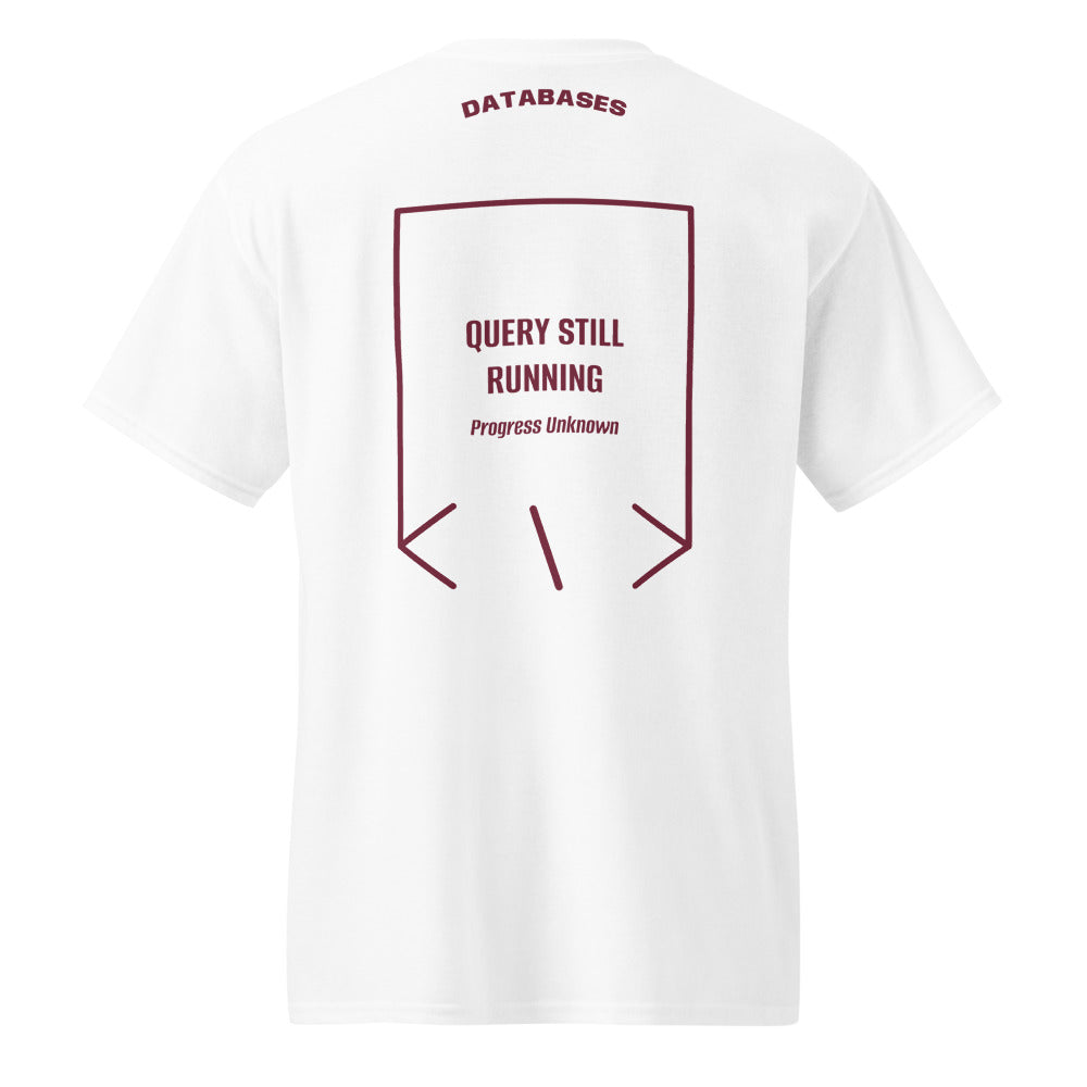 Query Still Running — White Maroon back mockup