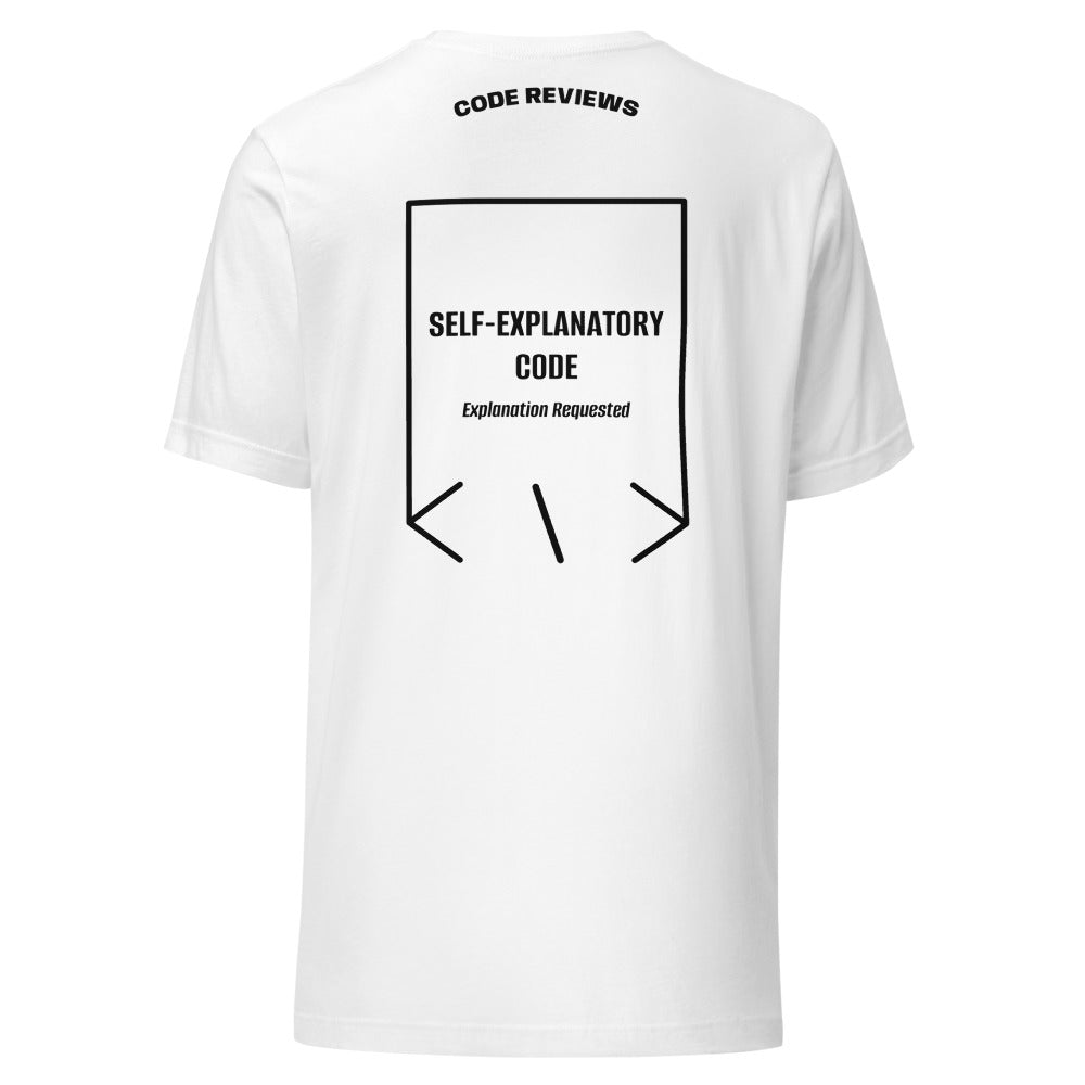 Self-Explanatory Code — White Black back mockup