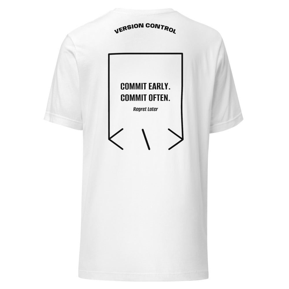 Commit Early. Commit Often. — White Black back mockup