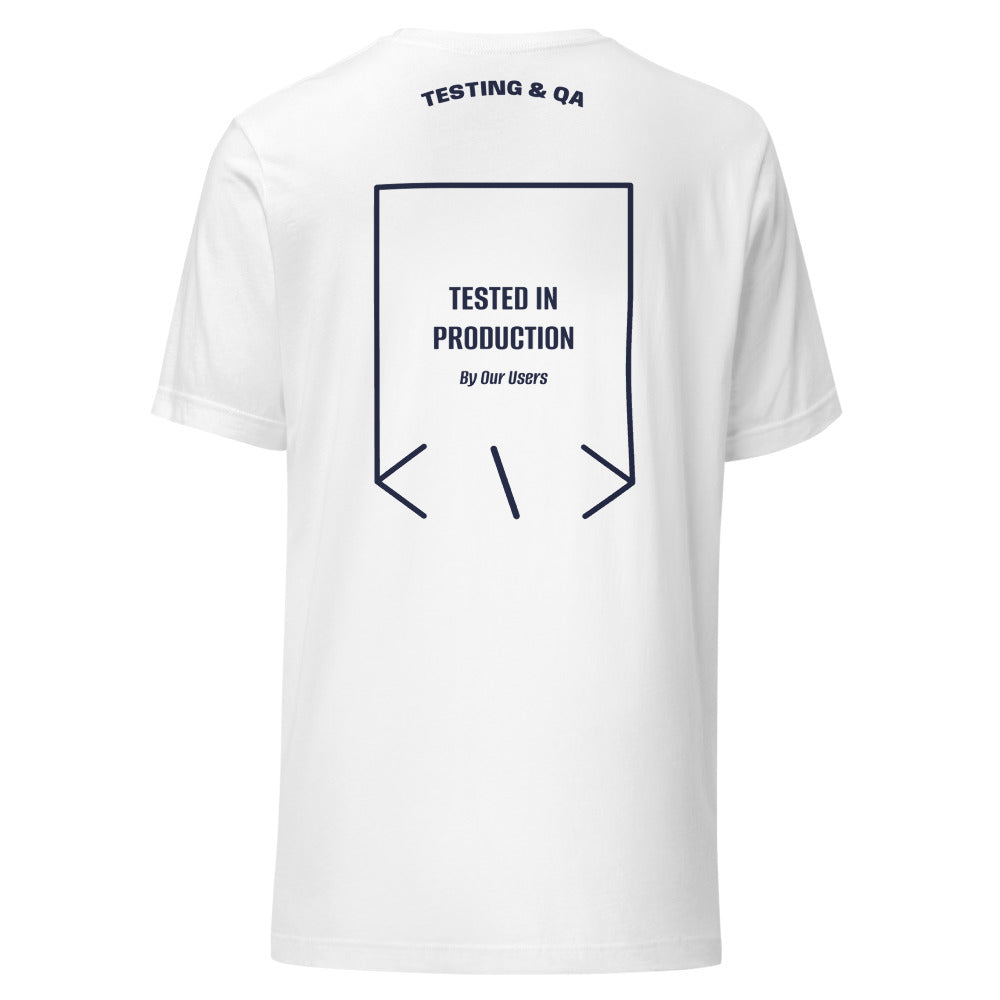 Tested In Production — White Navy back mockup