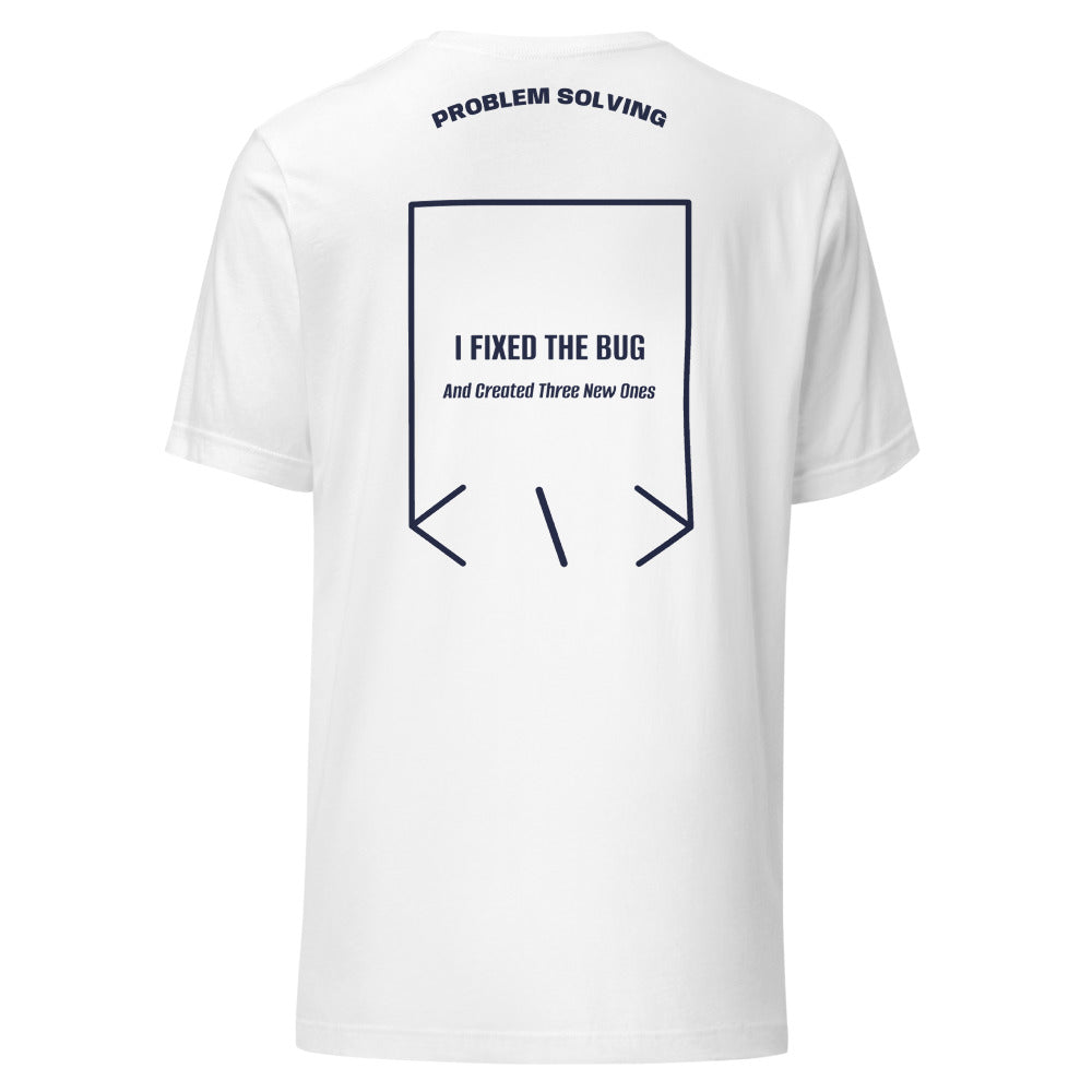 I Fixed The Bug — White Navy back mockup