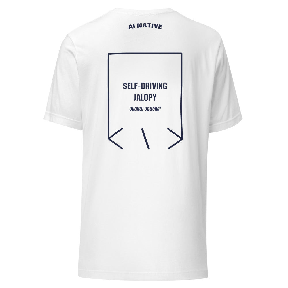 Self-Driving Jalopy — White Navy back mockup