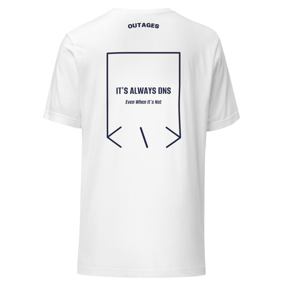 It's Always DNS — White Navy back mockup