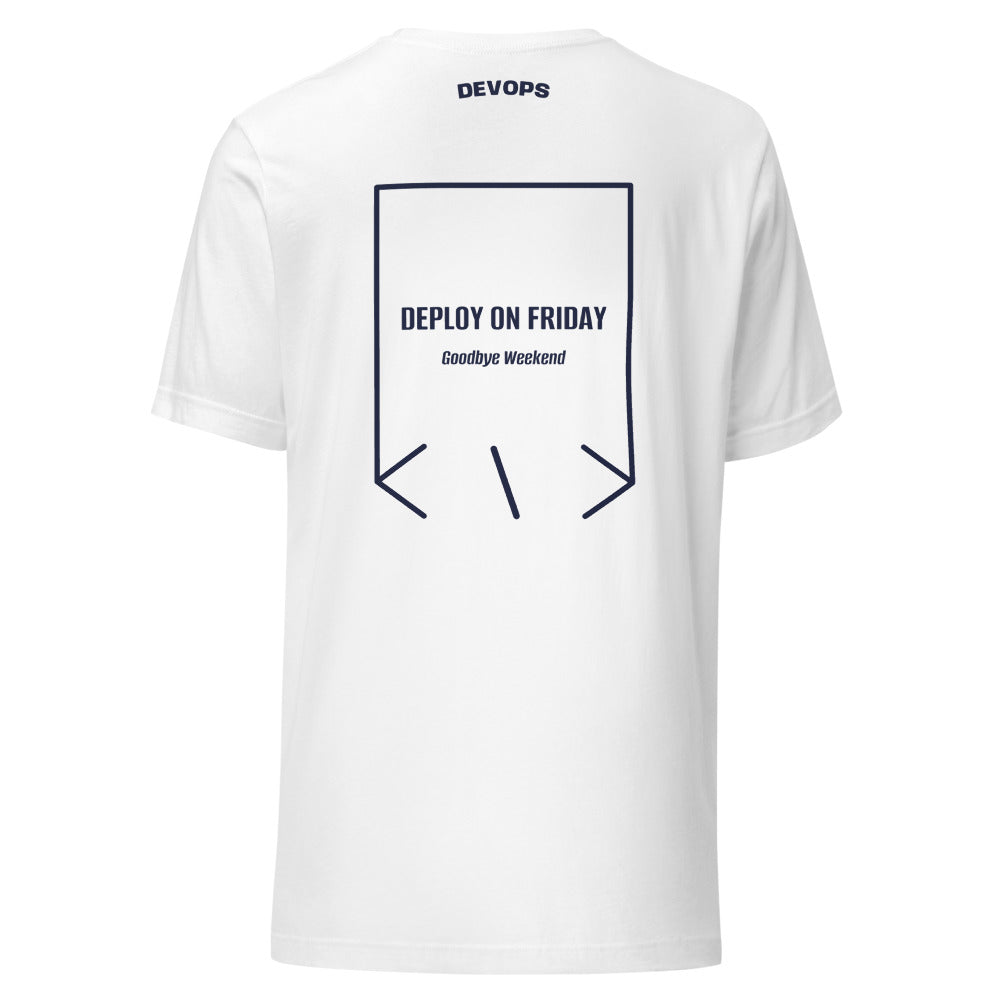 Deploy On Friday — White Navy back mockup